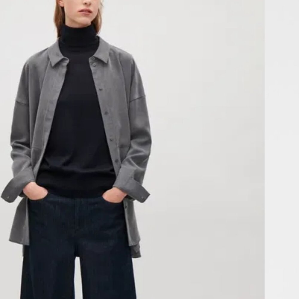 Cos Oversized Lyocell Button Up Shirt Gray M